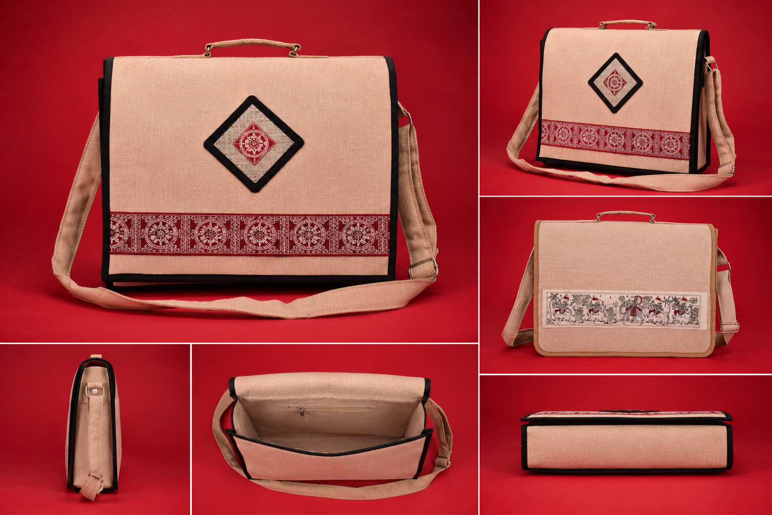 Juco Executive Bag with Tribal Painting Patch: Elegance Meets Artistry - Image 2